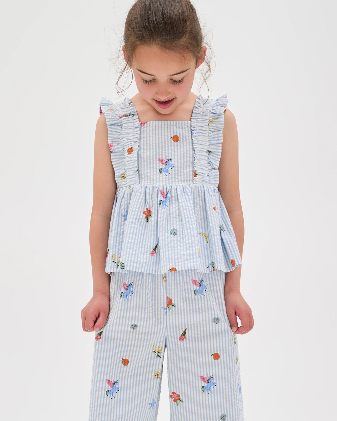 Fashion Woven Top and Pants 2 Piece Set - Blue + White 2 of 6