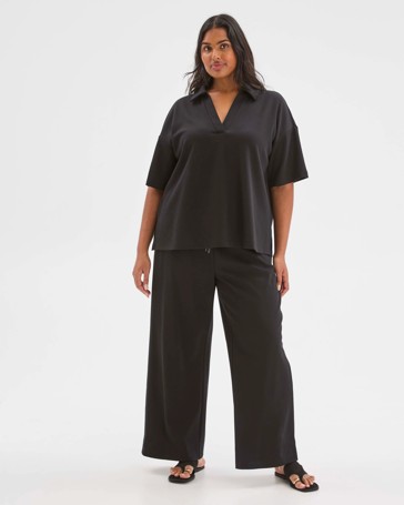 Plus Size Australian Cotton Blend Polo Neck Interlock T-Shirt
