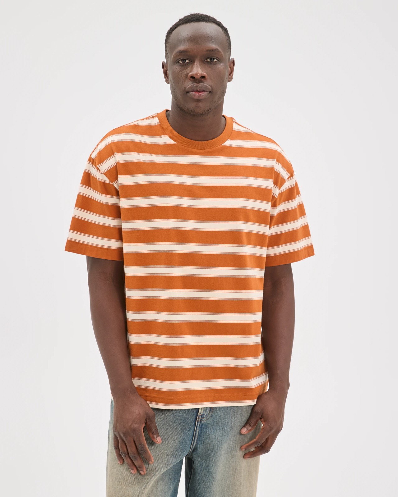 Commons Australian Cotton Oversized Stripe T-Shirt - Orange Stripe 5 of 5