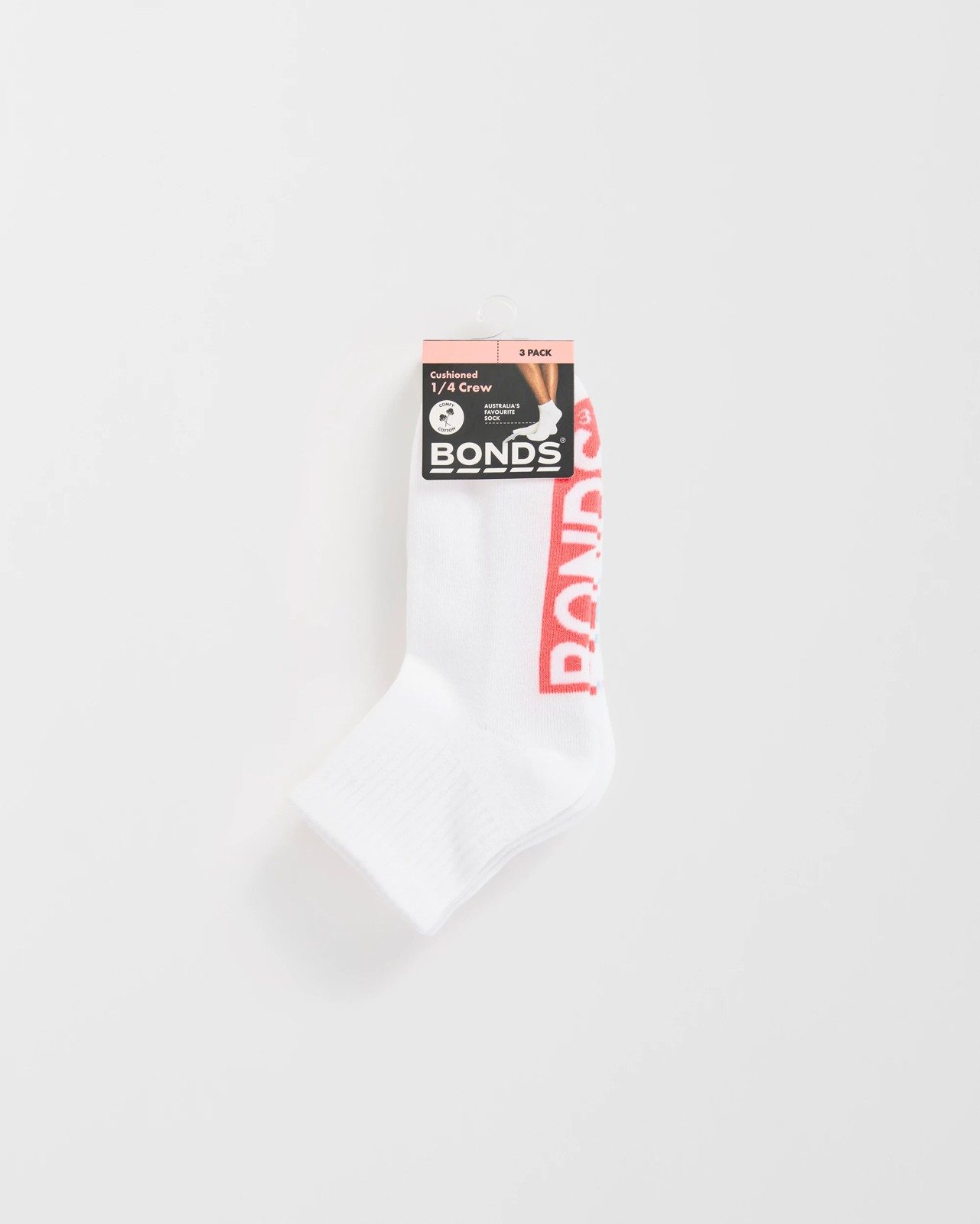 Women's Cotton Blend Cushioned Quarter Crew Socks 3 Pack - Bonds - White 3 of 3