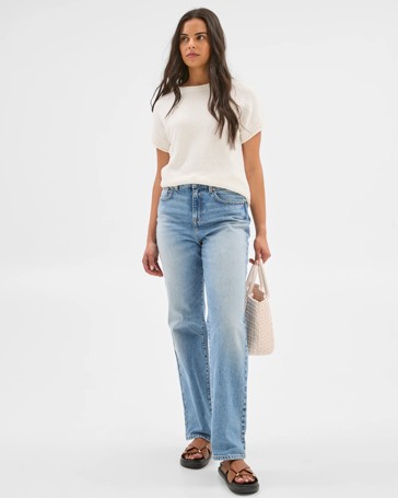 Australian Cotton Blend Boucle Roll Trim Knit Top