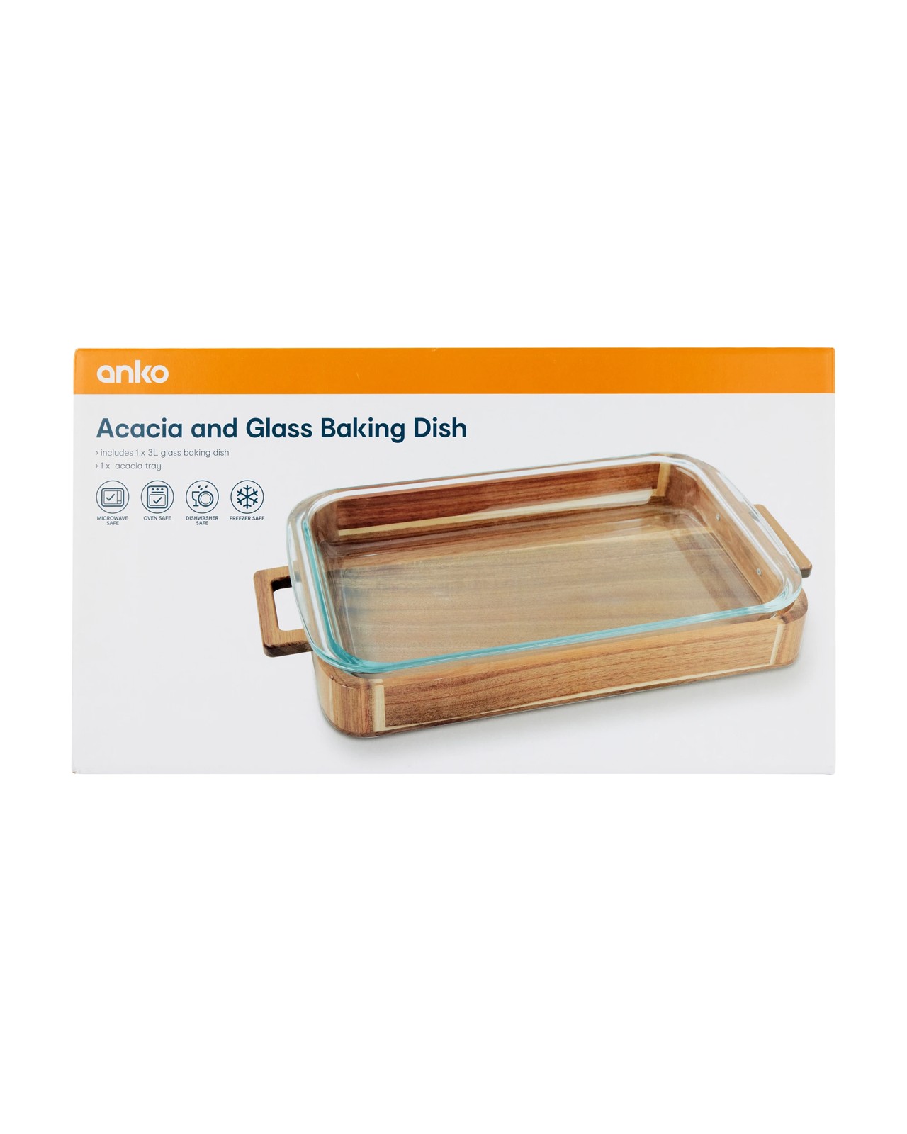 Anko 3L Acacia and Glass Baking Dish 6 of 6