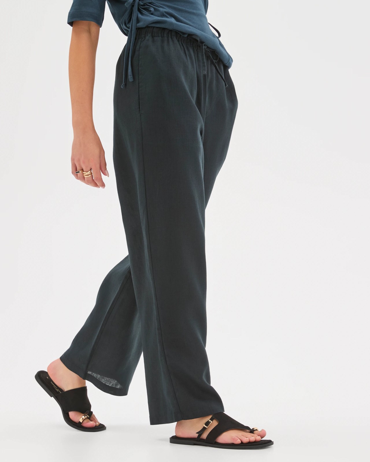 Petites European Linen Straight Leg Pants - Black 6 of 6