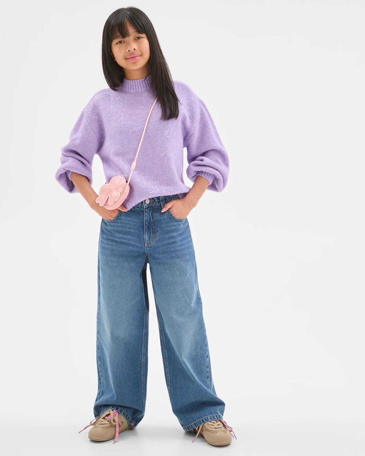 Sequin Long Balloon Sleeve Knit Jumper - Purple 2 of 6
