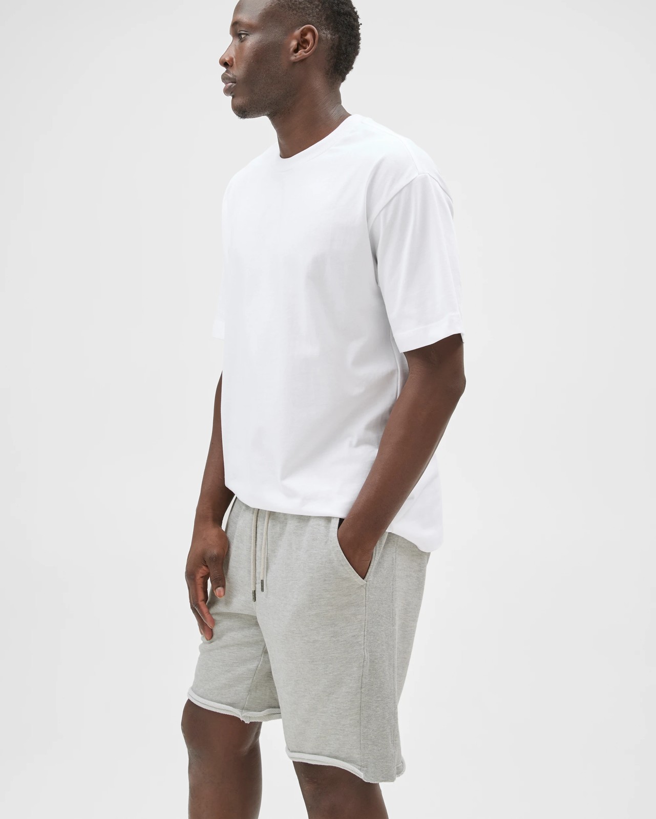 Commons Australian Cotton Rib Stripe Fleece Shorts - Grey Marle 4 of 4