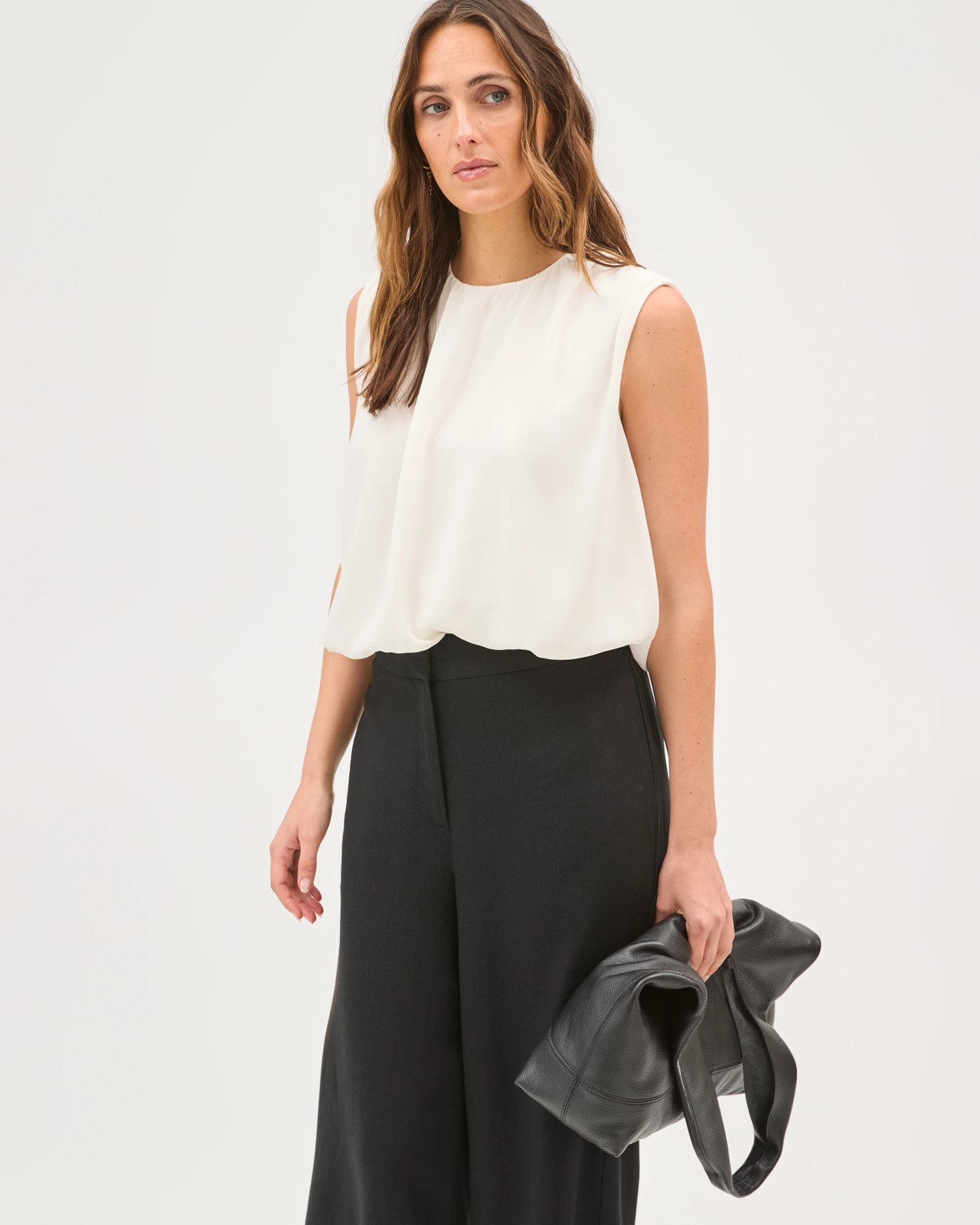 Preview Sleeveless Bubble Hem Blouse - Cloud Dancer 3 of 5