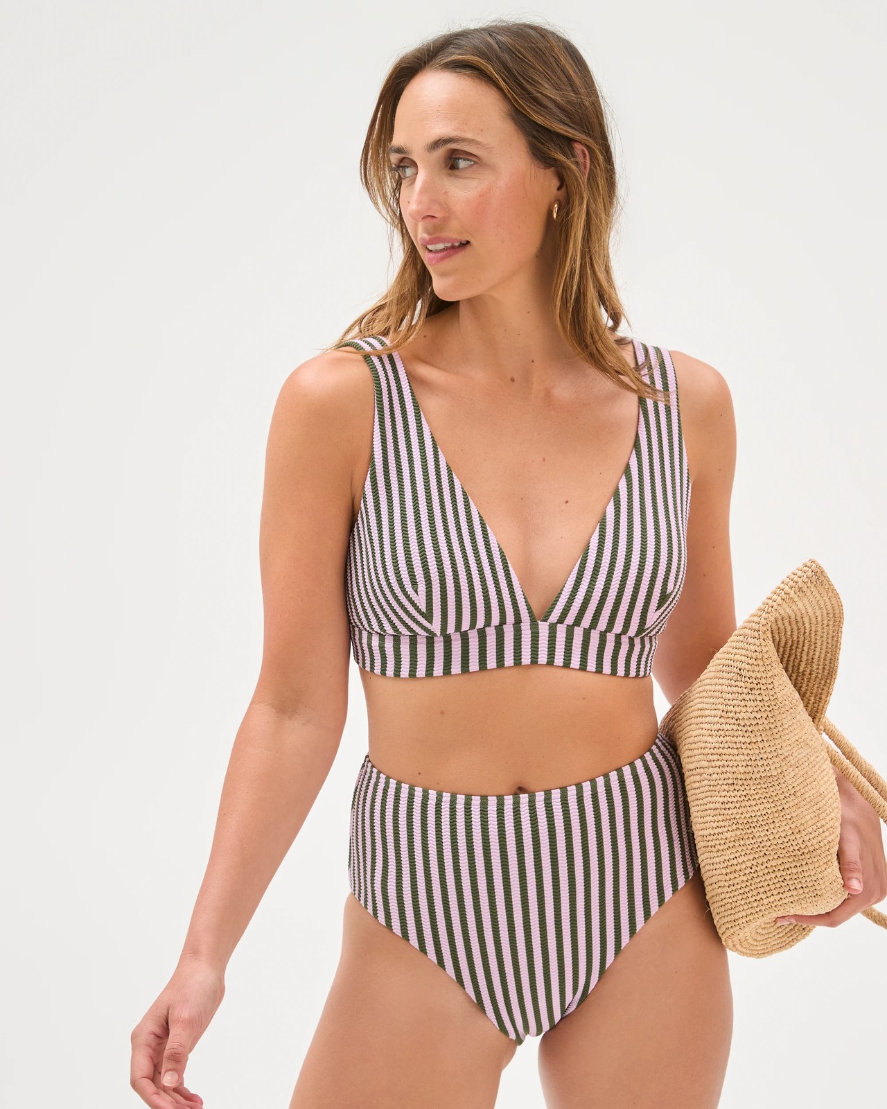Resort Crinkle High Waisted Swim Bikini Bottoms - Orchid Stripe 5 of 5