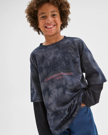 Australian Cotton Oversized Long Sleeve Applique 2Fer T-Shirt