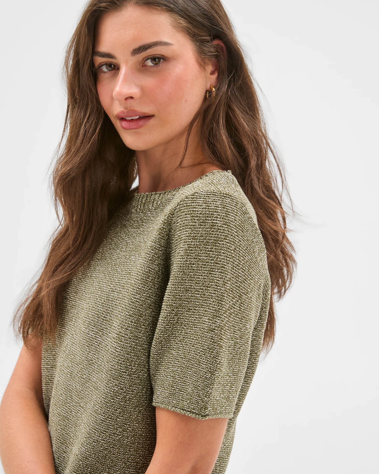 Petites Australian Cotton Blend Ottoman Twist Knit Top - Dusty Moss/Pale Oat 5 of 6