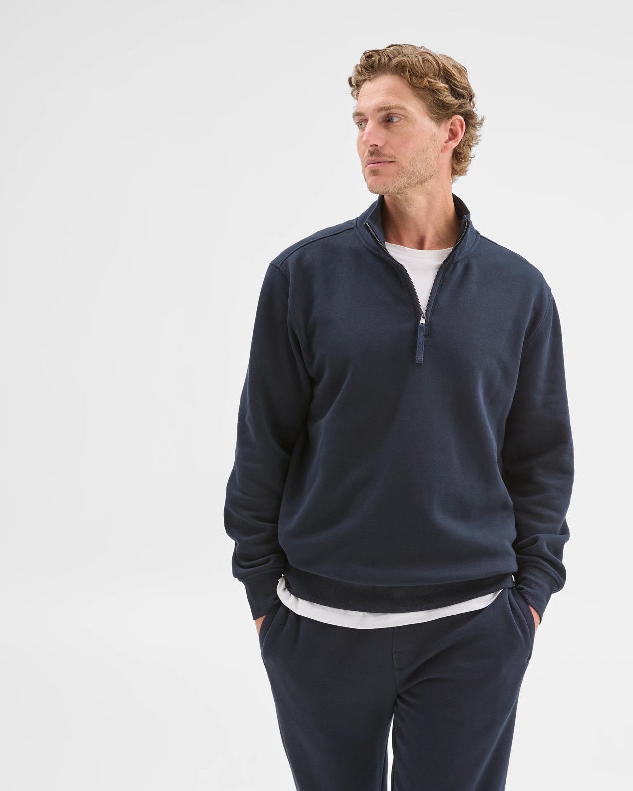 Australian Cotton Blend Fleece Half Zip Top - Navy 3 of 6
