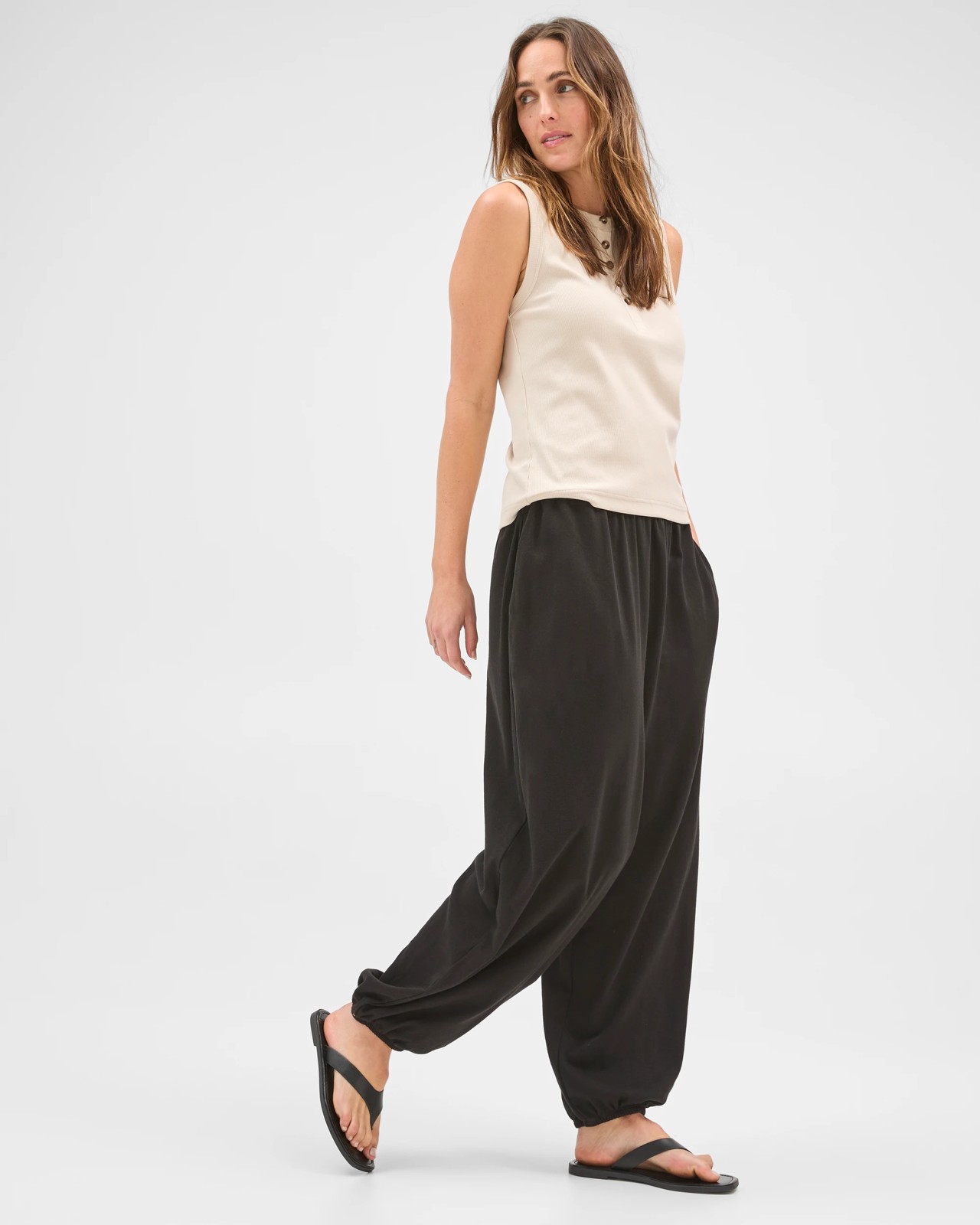 Australian Cotton Balloon Leg Knit Pants - Black 5 of 5