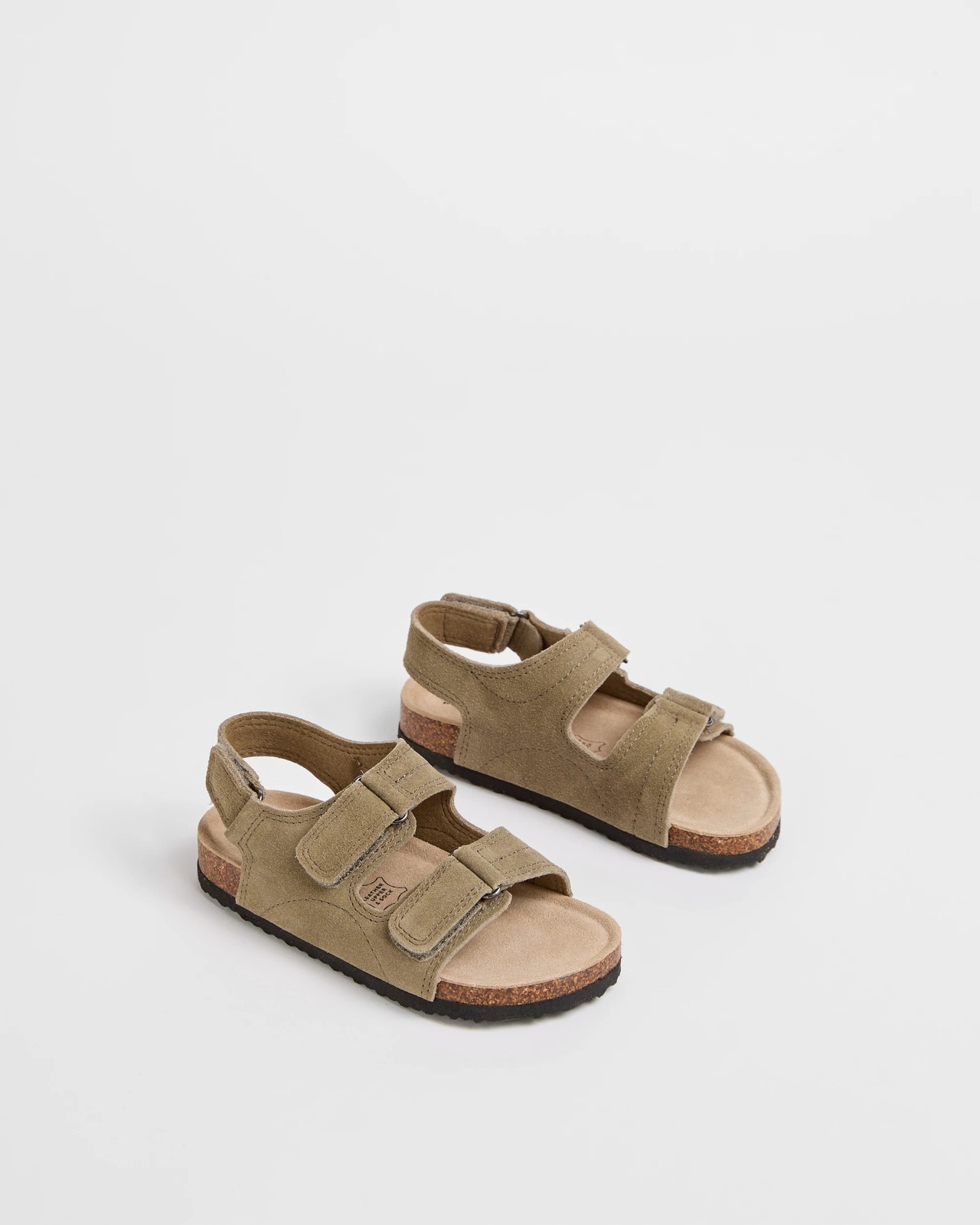 Stitch Suede Leather Moulded Cork Sandals - Khaki 2 of 3