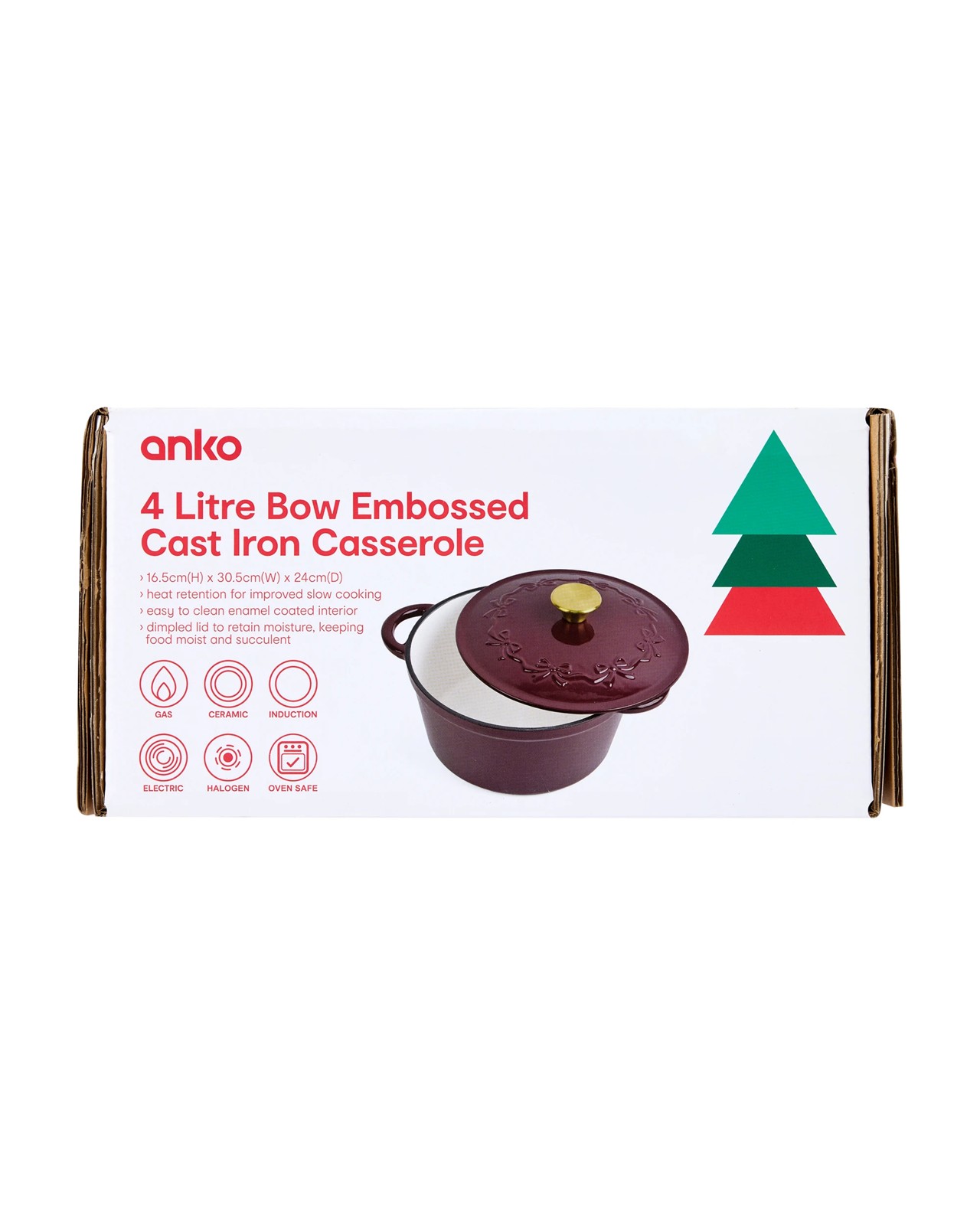 Anko 4L Bow Embossed Cast Iron Casserole - Red 6 of 6