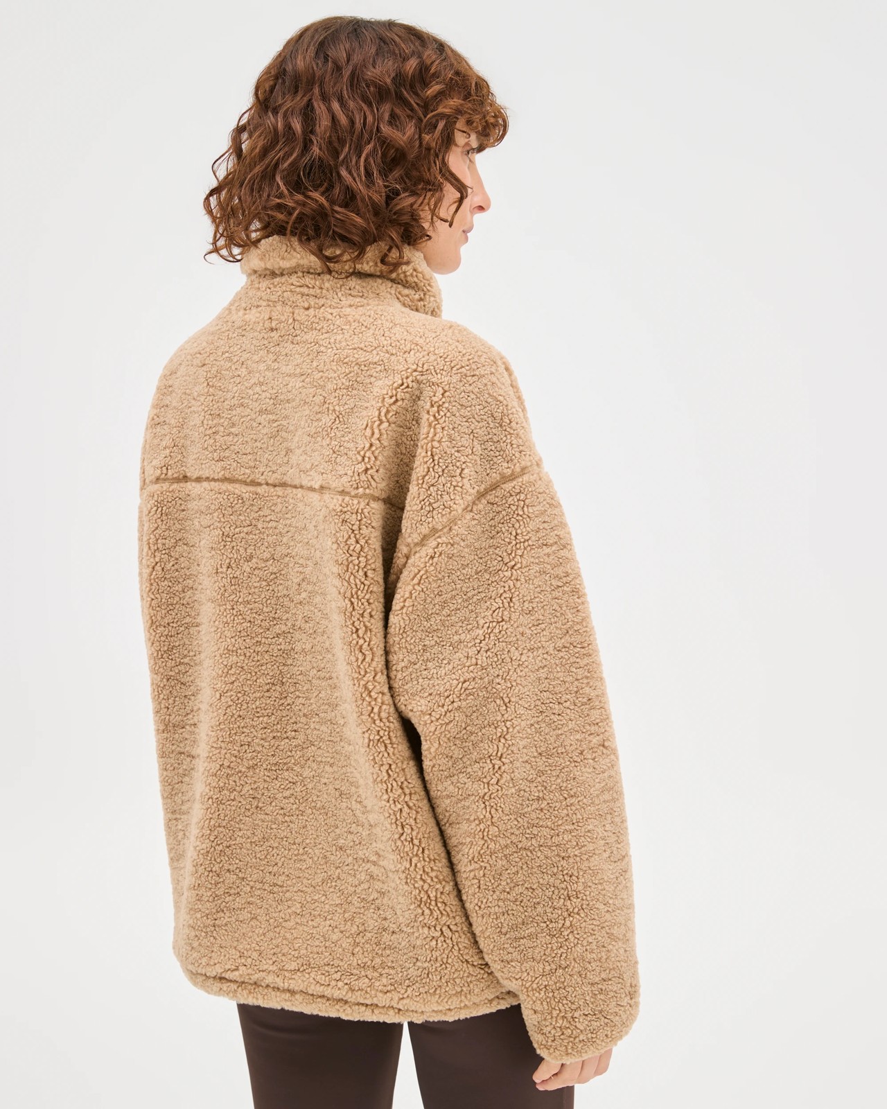 Relaxed Sherpa Zip Through Jacket - Camel 6 of 6