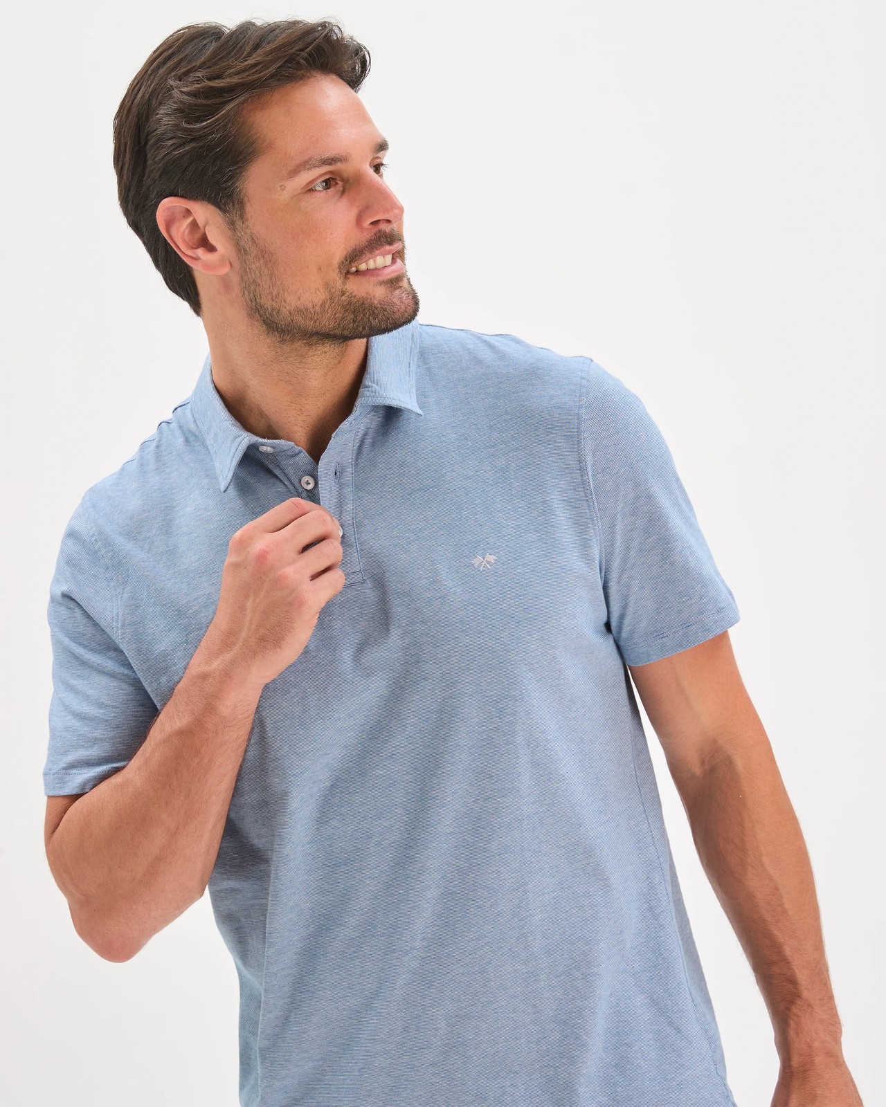 Australian Cotton Textured Jersey Polo Top - Light Blue 3 of 6