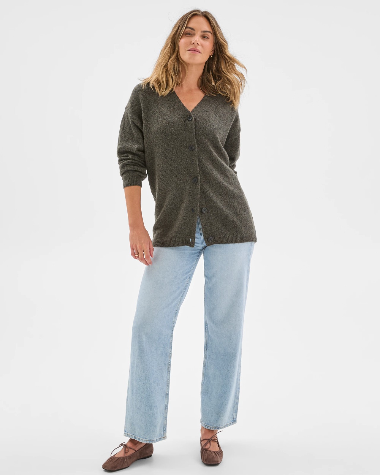 Twist Slub Grandpa Cardigan - Oregano Marle 2 of 6