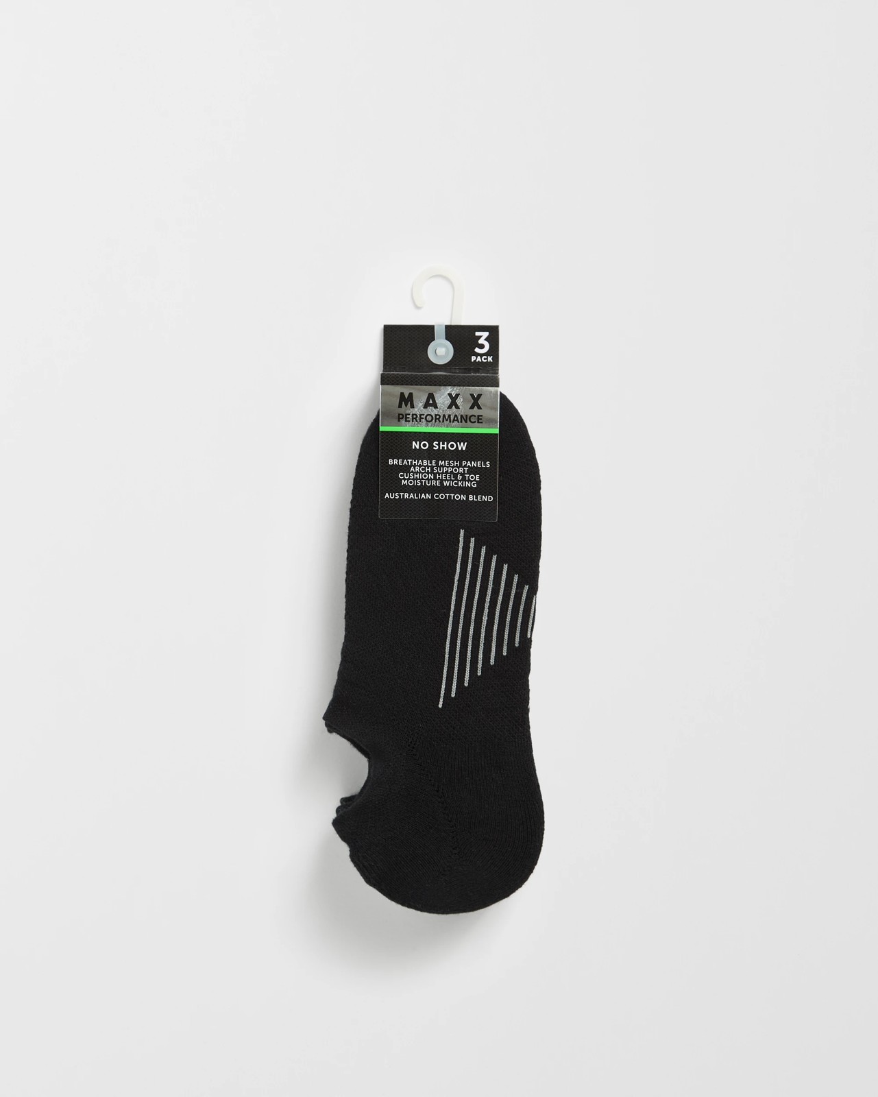 Maxx Australian Cotton Blend 3 Pack Performance No Show Sport Socks - Black 3 of 3