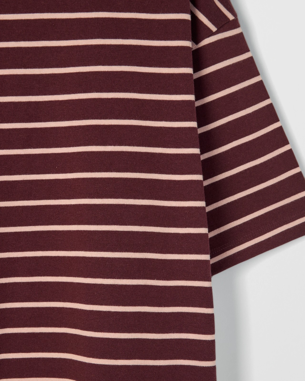 Petites Australian Cotton 3/4 Wide Sleeve Boxy T-Shirt - Burgundy/Soft Blue Stripe 2 of 2