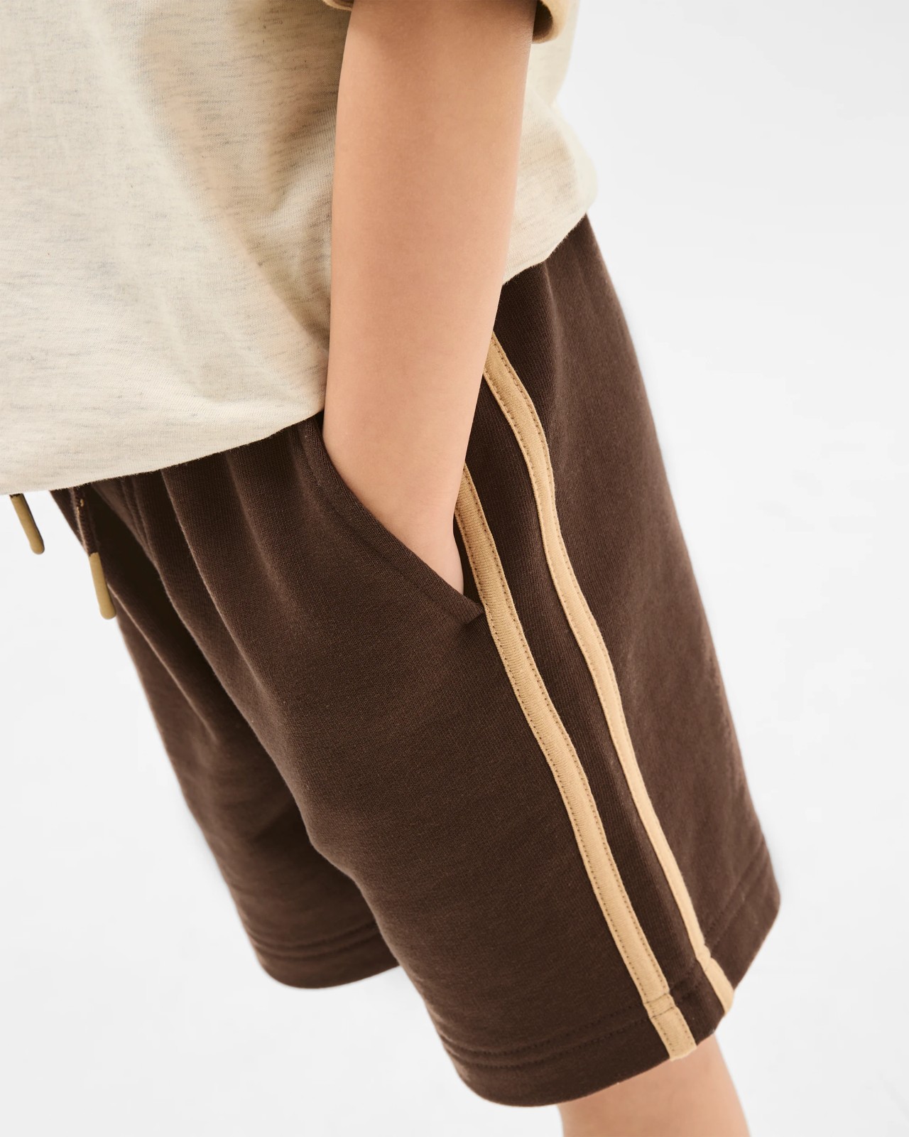 Australian Cotton Blend Elastic Waist Shorts - Brown 2 of 5