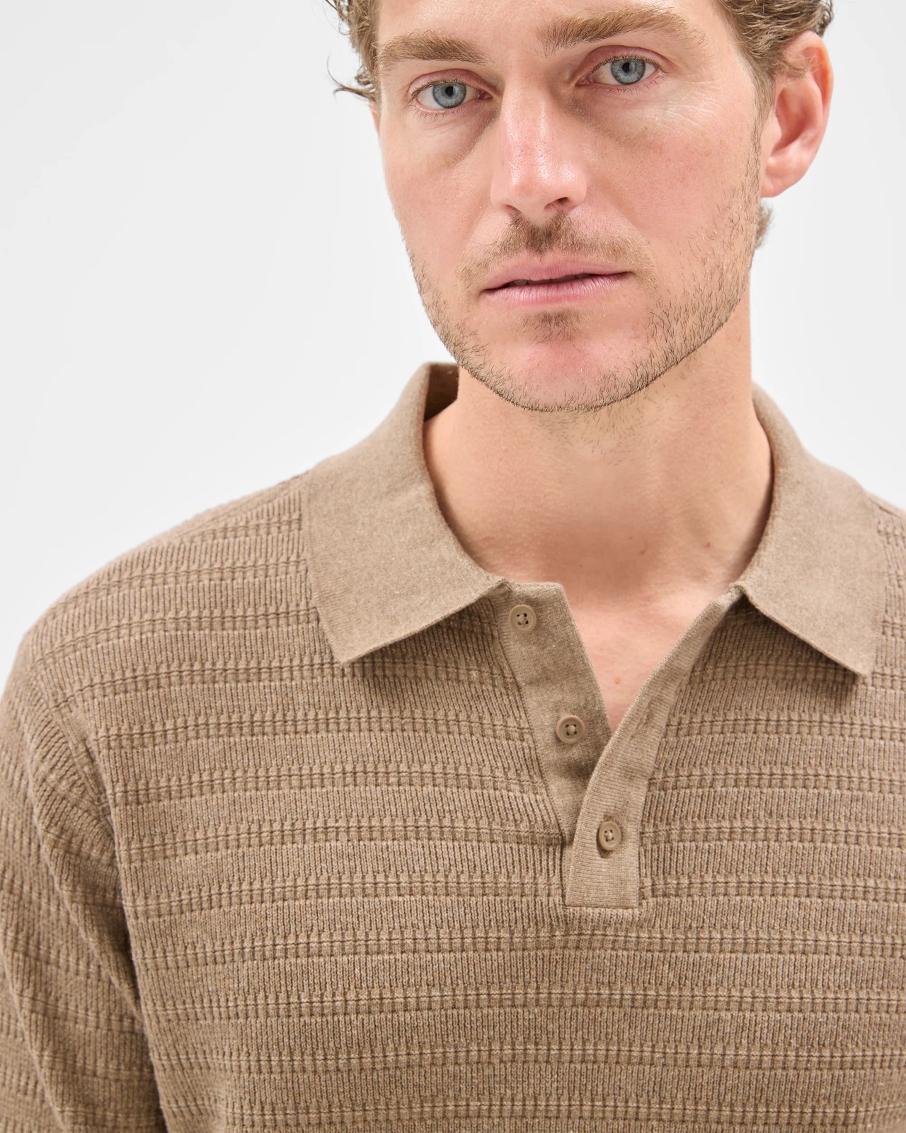 Australian Cotton Patterned Knit Polo Top - Rock Marle 5 of 6