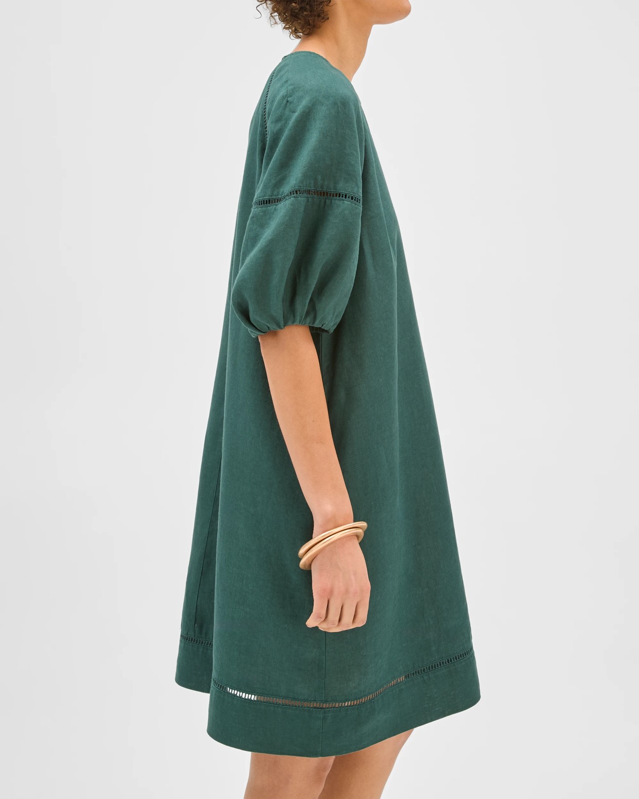 European Linen Trim Detail Mini Dress - Deep Green 5 of 5