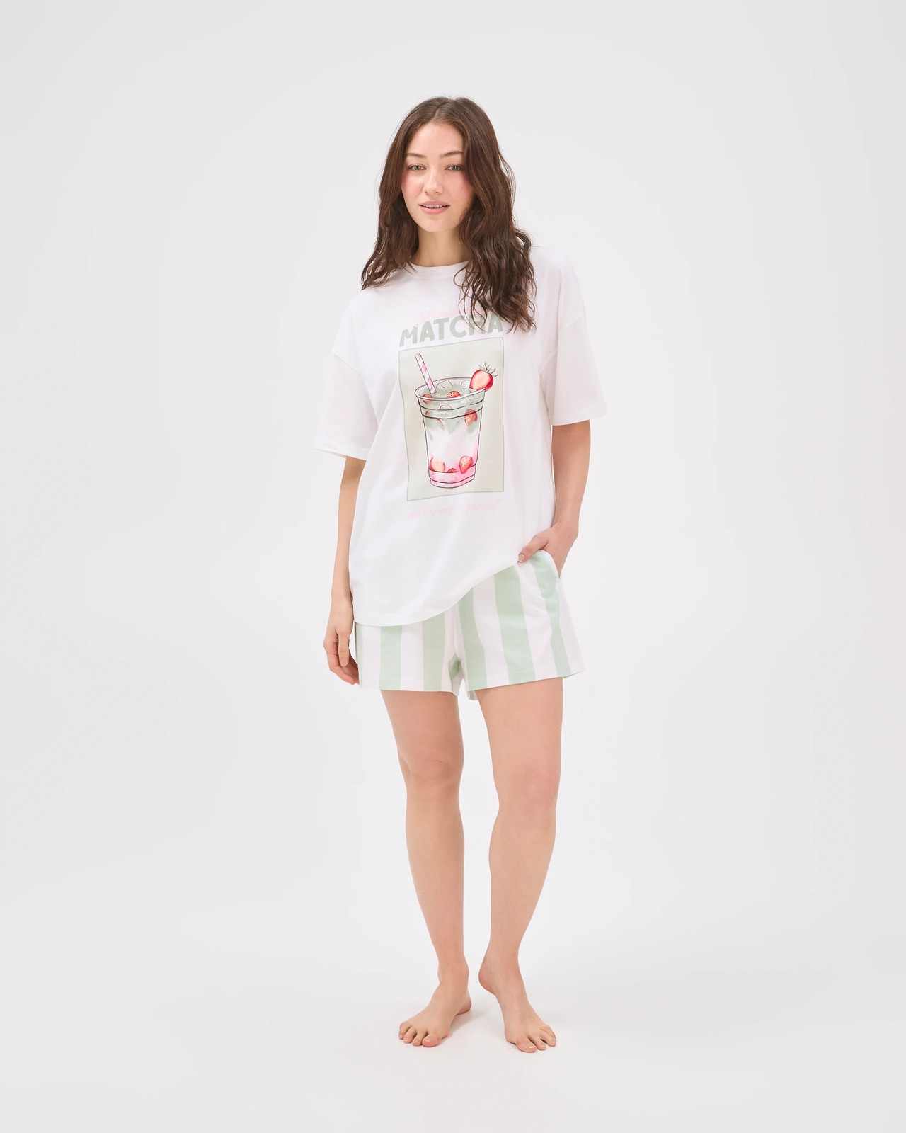Lily Loves Australian Cotton Boyfriend Jersey Sleep T-Shirt - White Matcha 2 of 6
