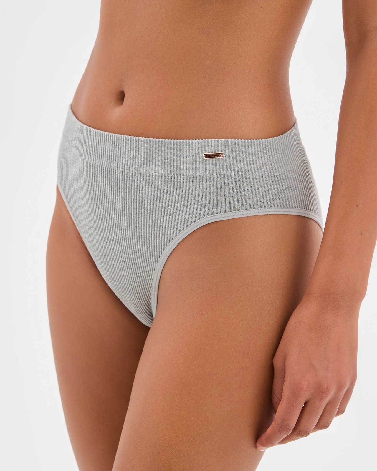 Lily Loves 2 Pack Ribbed Seamfree High Waisted Bikini Briefs - Grey Marle 3 of 4