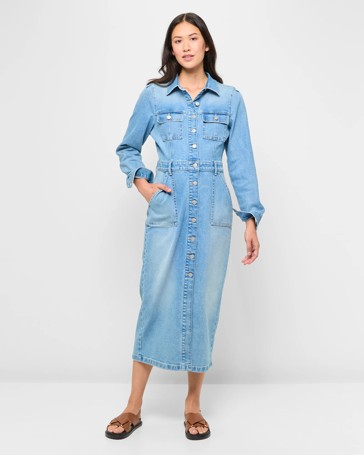 Patch Pocket Denim Midi Dress