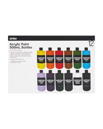 Anko 12 Pack Acrylic Paint Bottles
