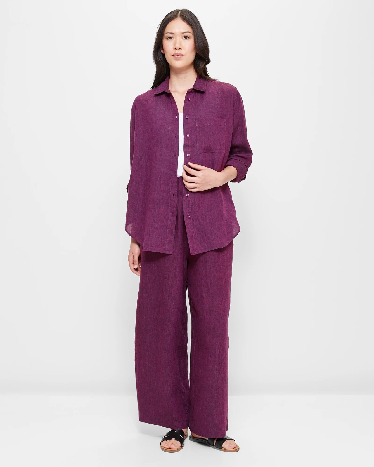 European Linen Long Sleeve Shirt - Raspberry Radiance