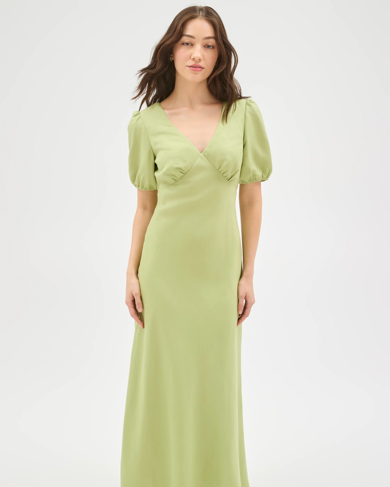 Lily Loves European Linen Blend Puff Sleeve Midi Dress - Matcha Green 2 of 5