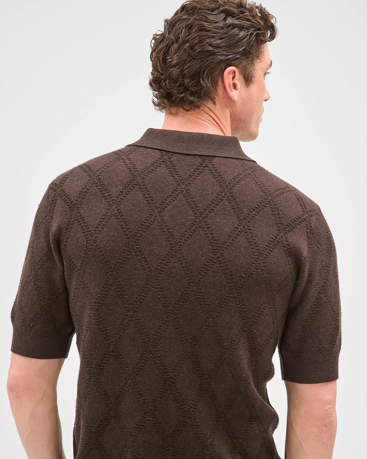 Preview Australian Cotton Jacquard Knit Polo Top - Chocolate 6 of 6