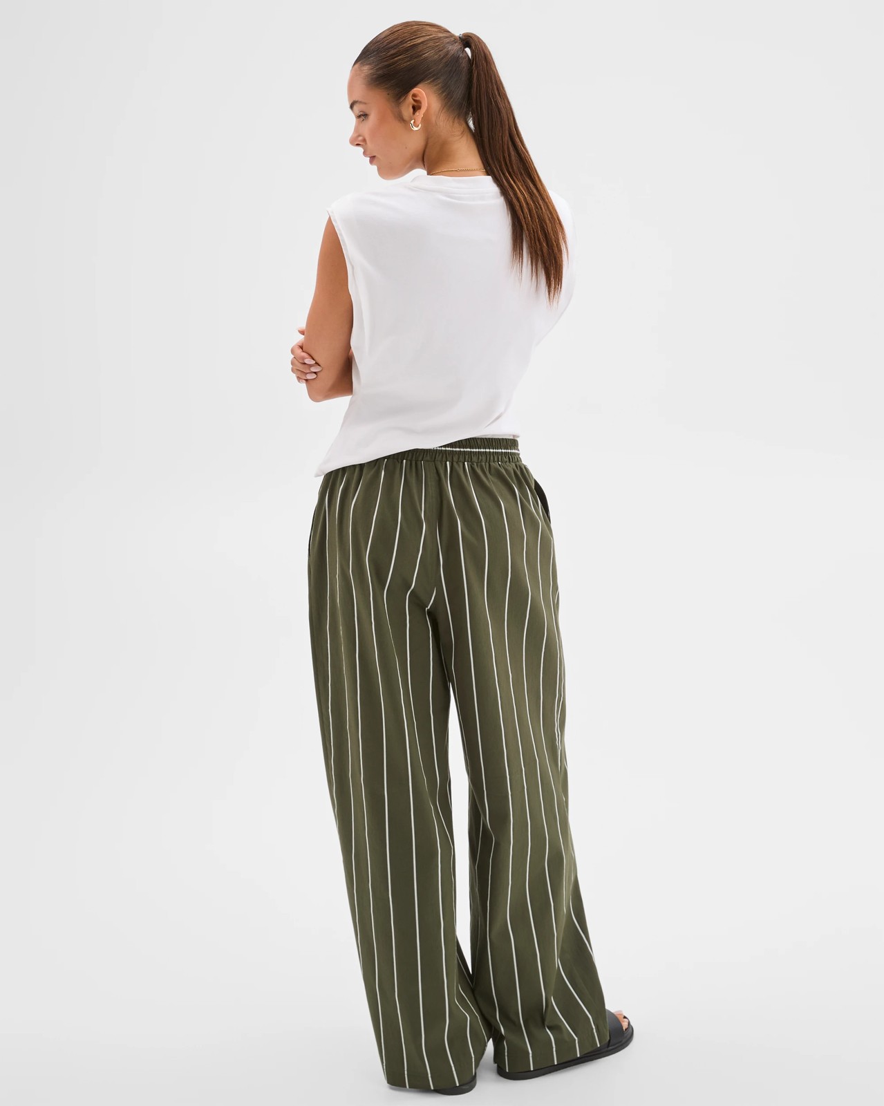 Lily Loves Australian Cotton Blend Poplin Striped Pants - Green Stripe 4 of 6