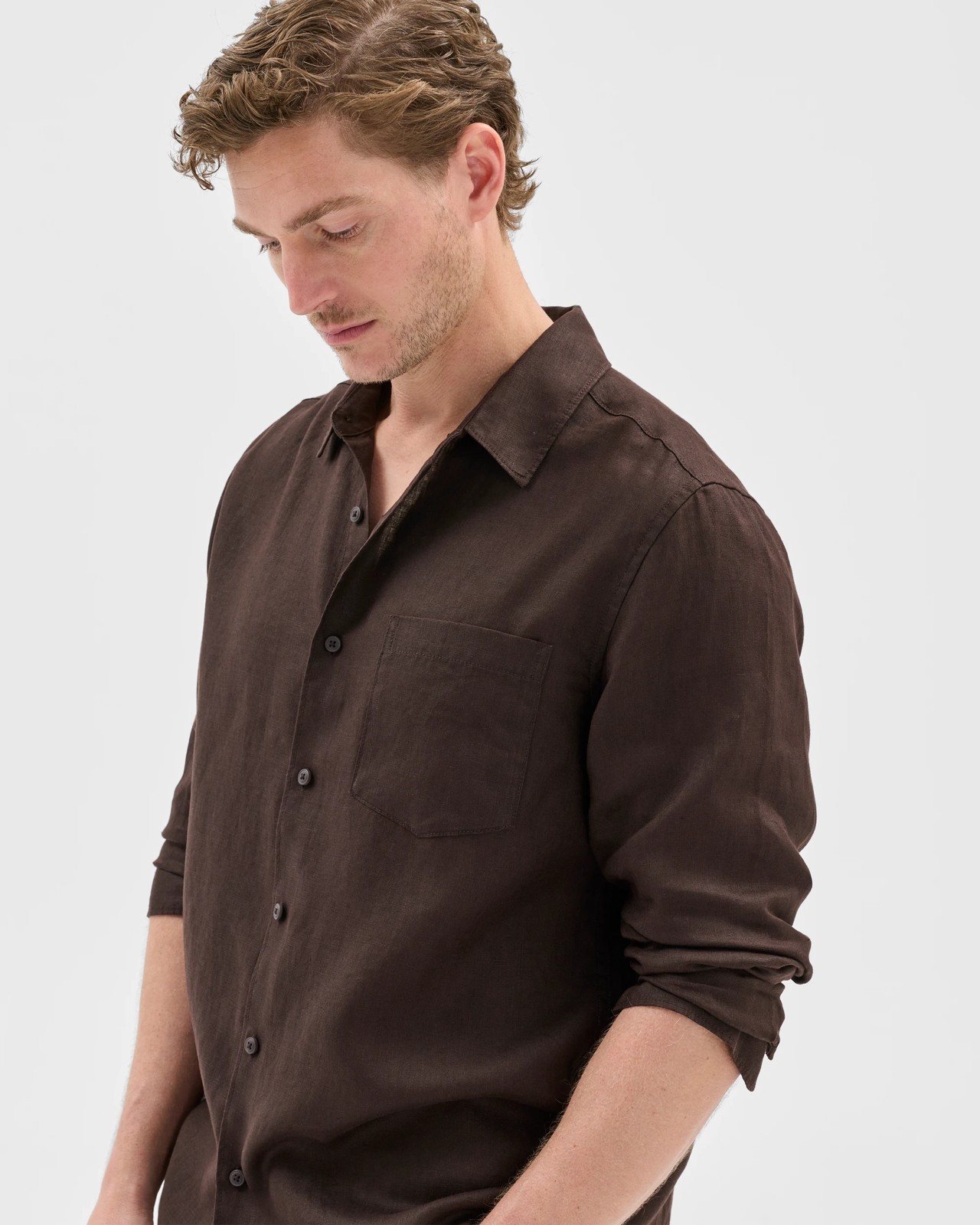 European Linen Long Sleeve Shirt - Chocolate 4 of 5