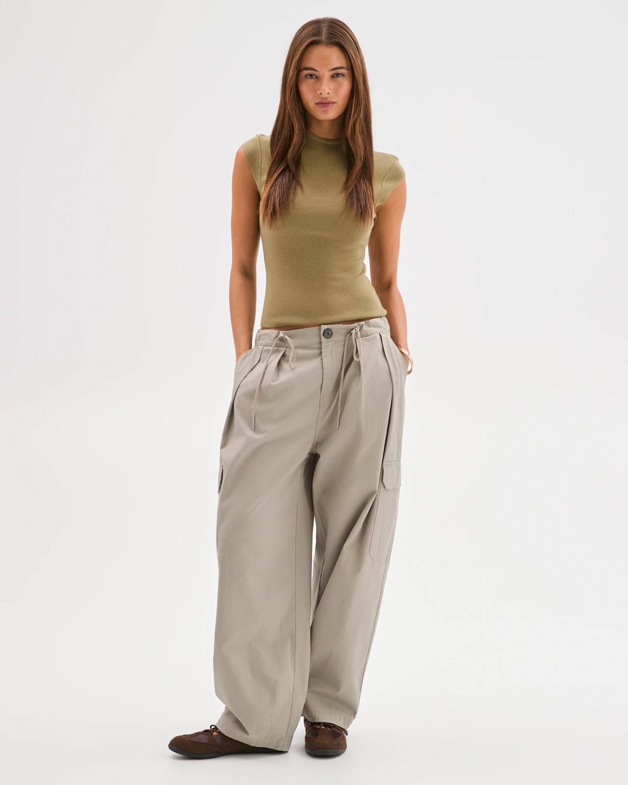 Lily Loves Australian Cotton Contrast Pocket Cargo Pants - Chamois Tan 2 of 5