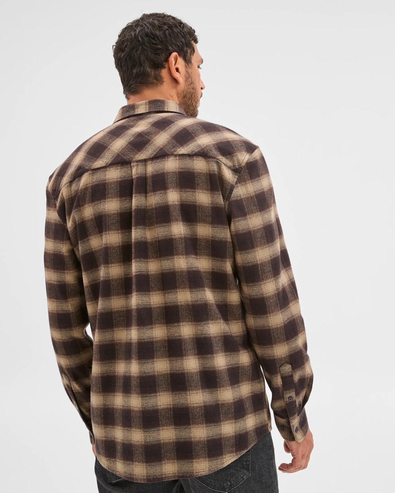 Australian Cotton Long Sleeve Flannelette Shirt  - Chocolate 4 of 5