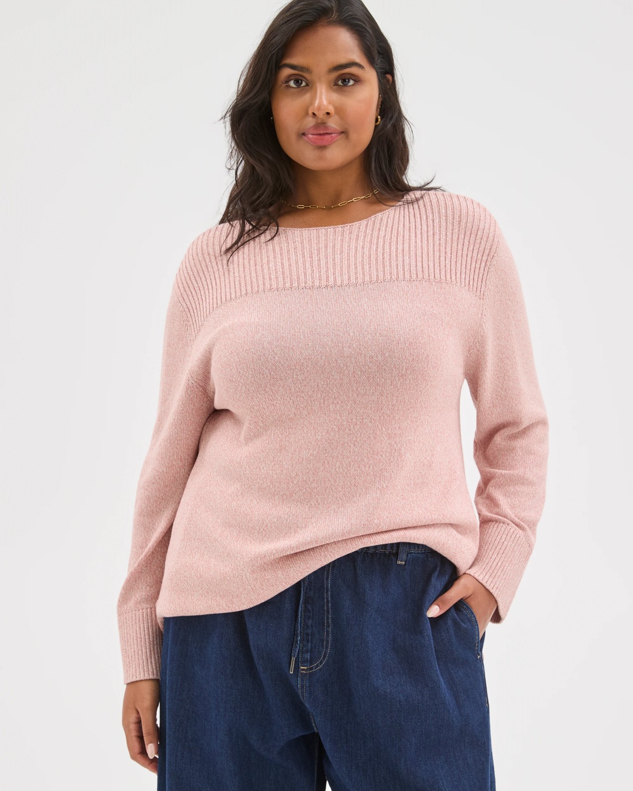 Plus Size Australian Cotton Blend Ottoman Twist Jumper - Soft Blush Twist 3 of 5