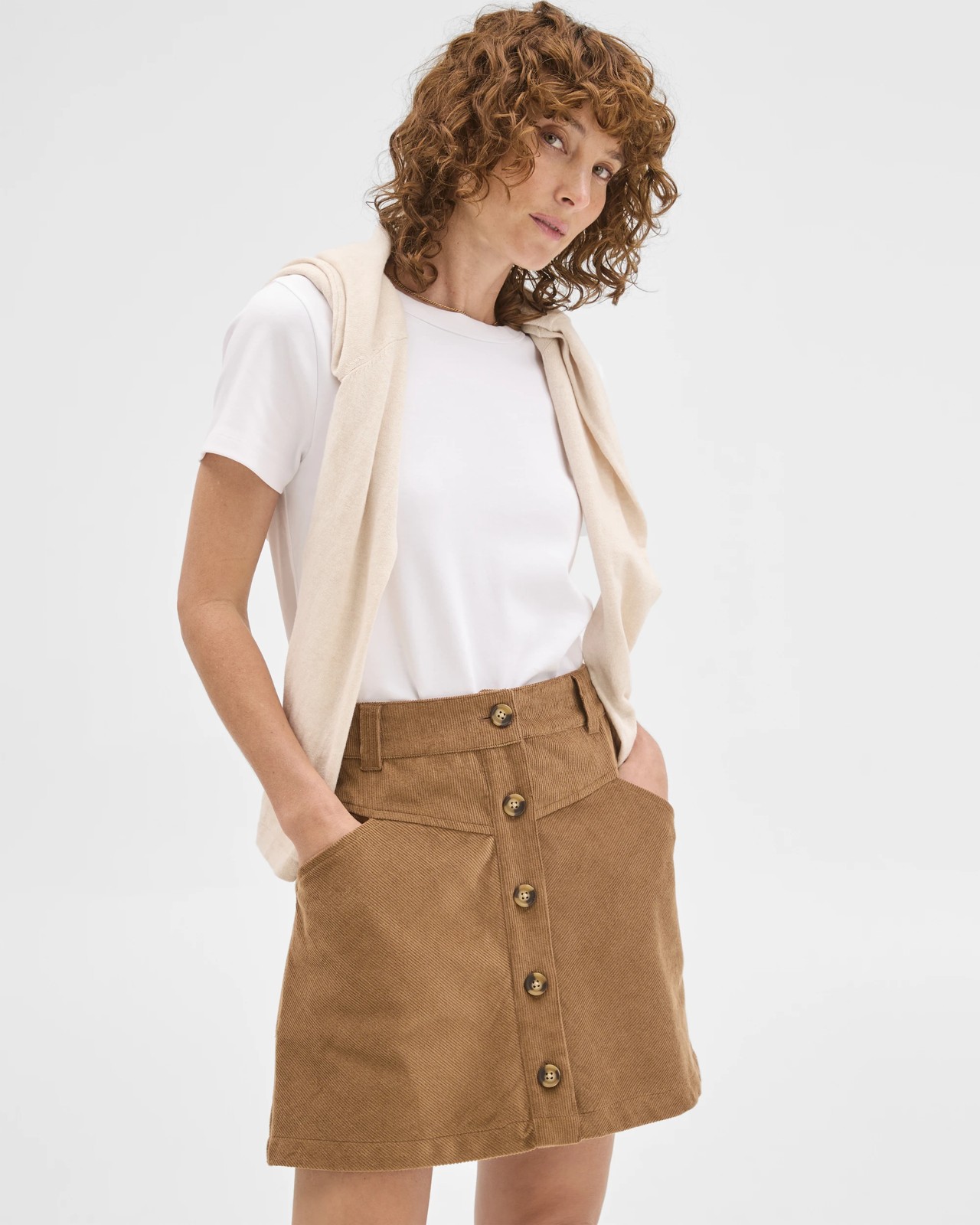 Cord Button Front Mini Skirt - Partridge 3 of 6