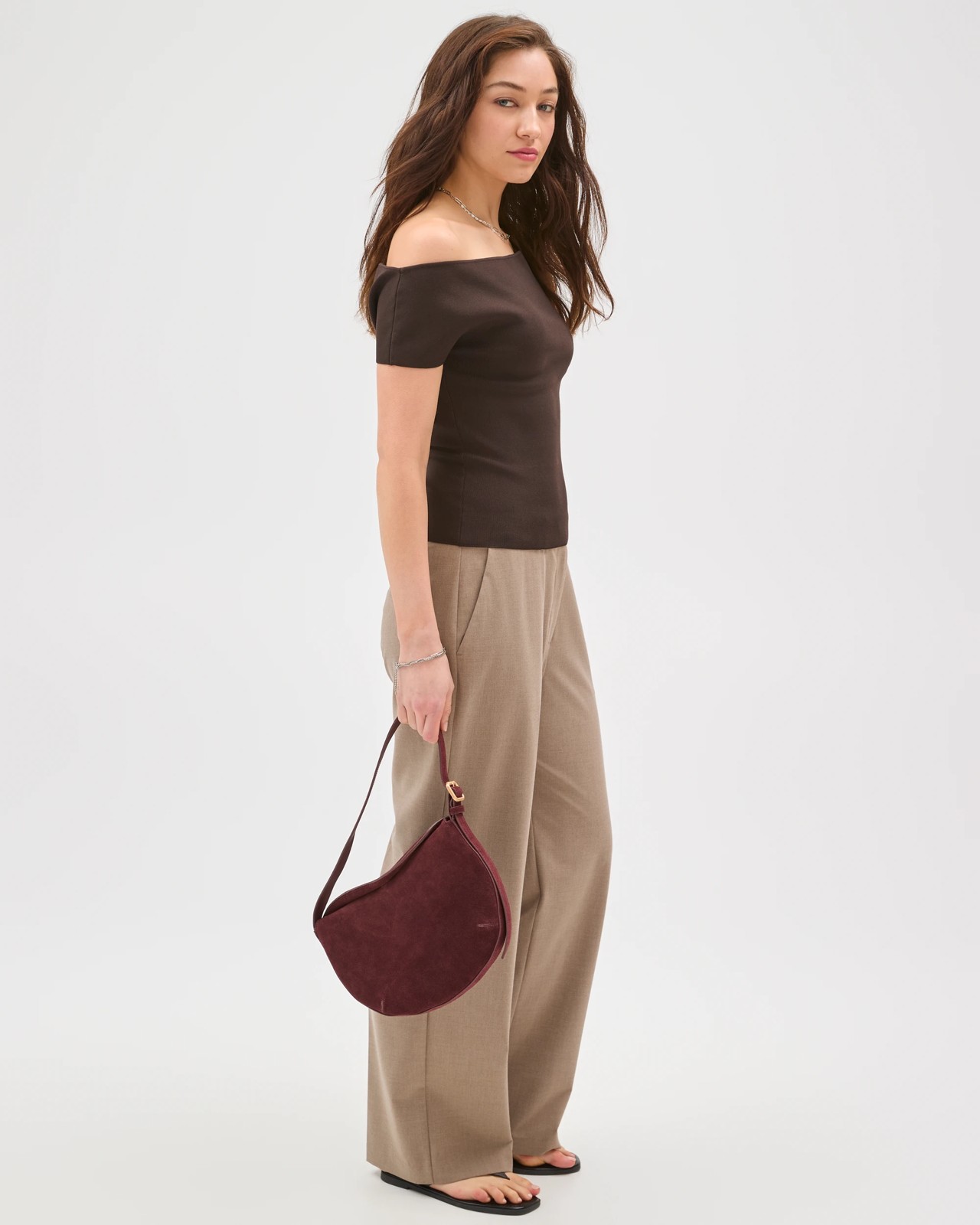 Lily Loves Off Shoulder Sculpt Top - Truffle 2 of 5