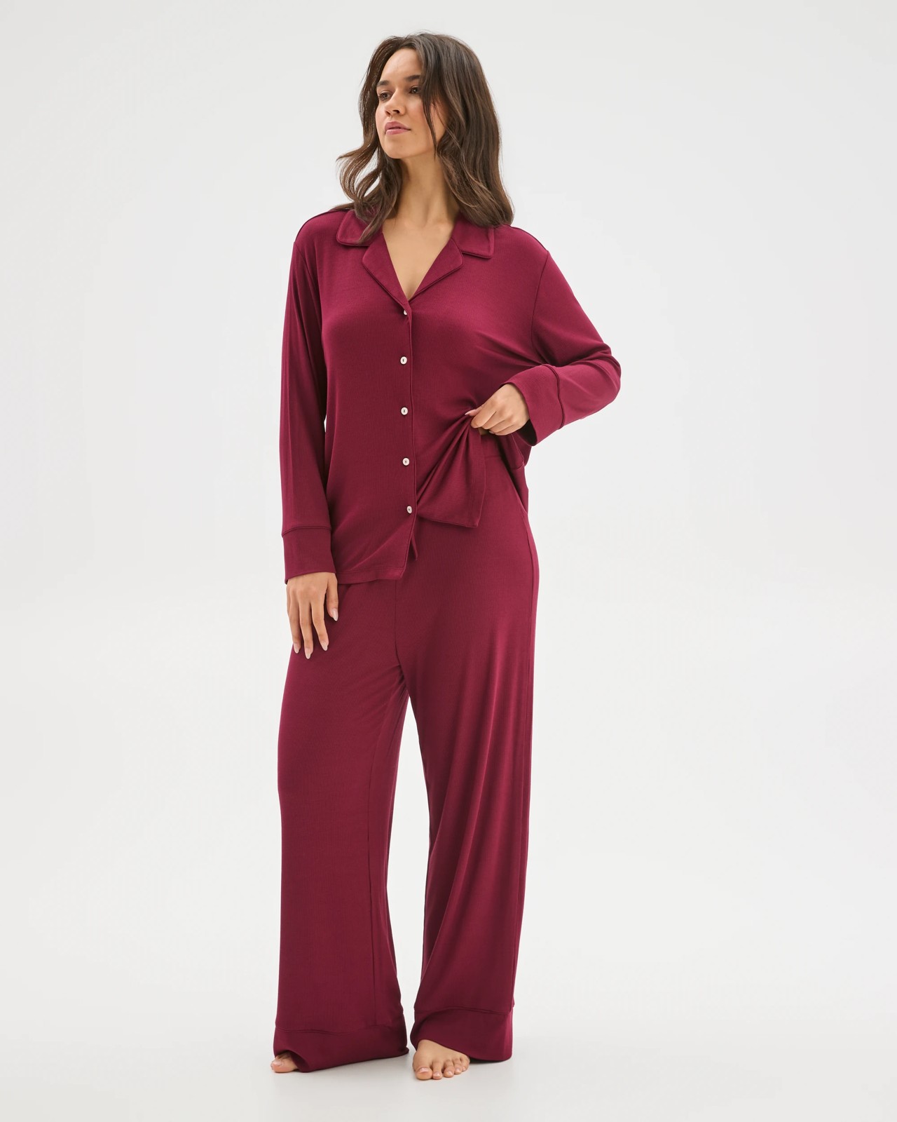 Long Sleeve Rib Pyjama Shirt - Zinfandel 2 of 6