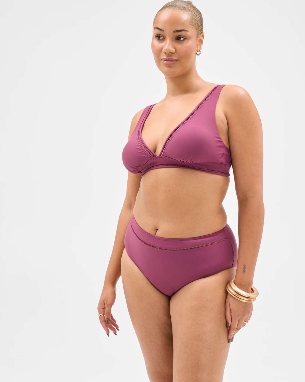 Shape Your Body Resort Ladder Trim High Waisted Matte Micro Swim Bikini Bottoms - Fig 2 of 6