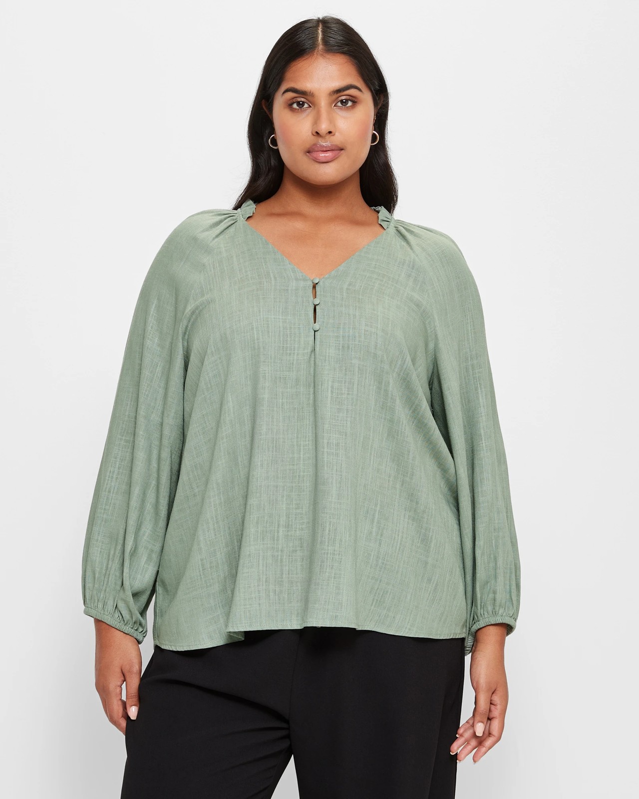 Plus Size Frill Collar Blouse - Sage Green | Target Australia