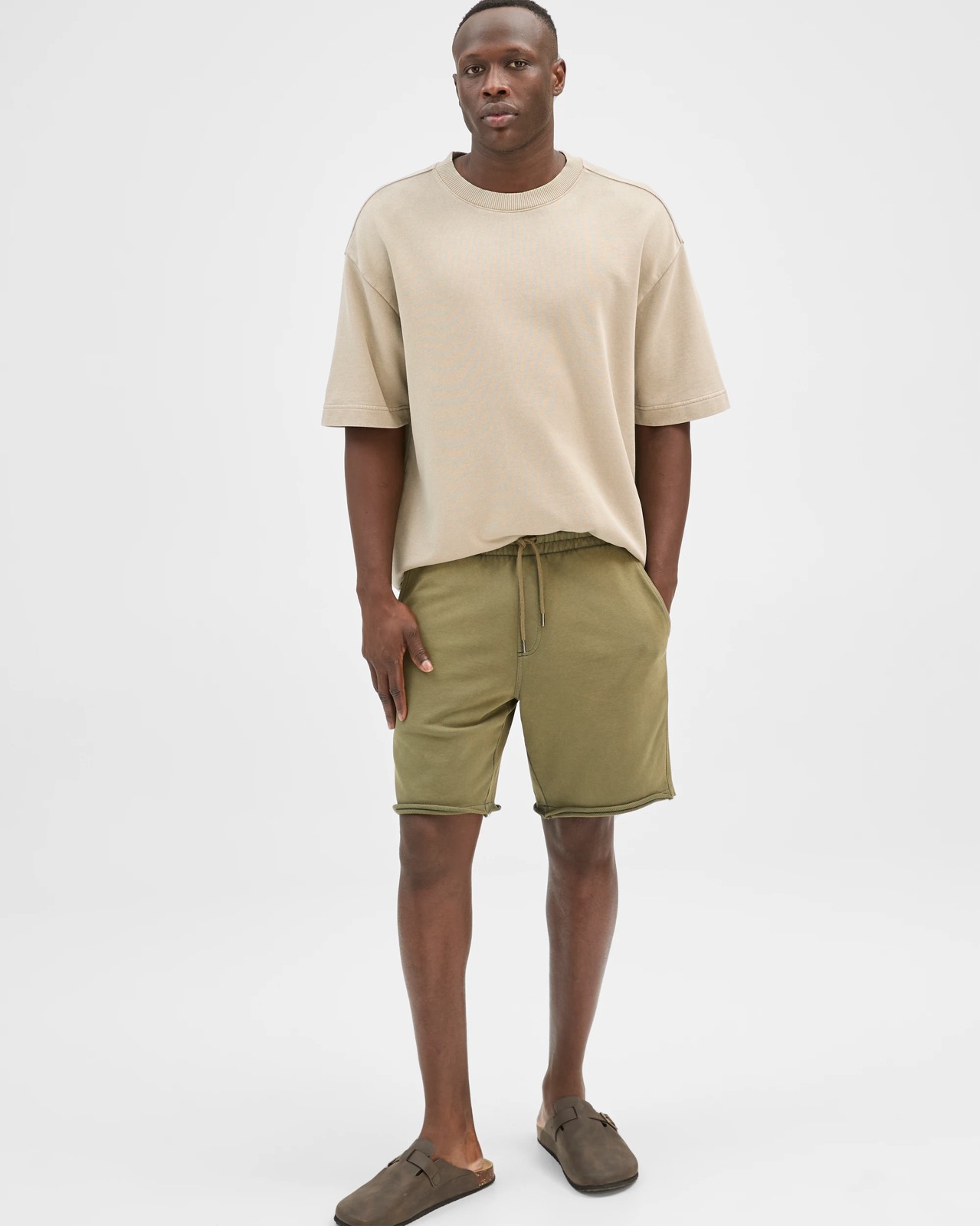 Commons Australian Cotton Rib Stripe Fleece Shorts - Military Green 3 of 5