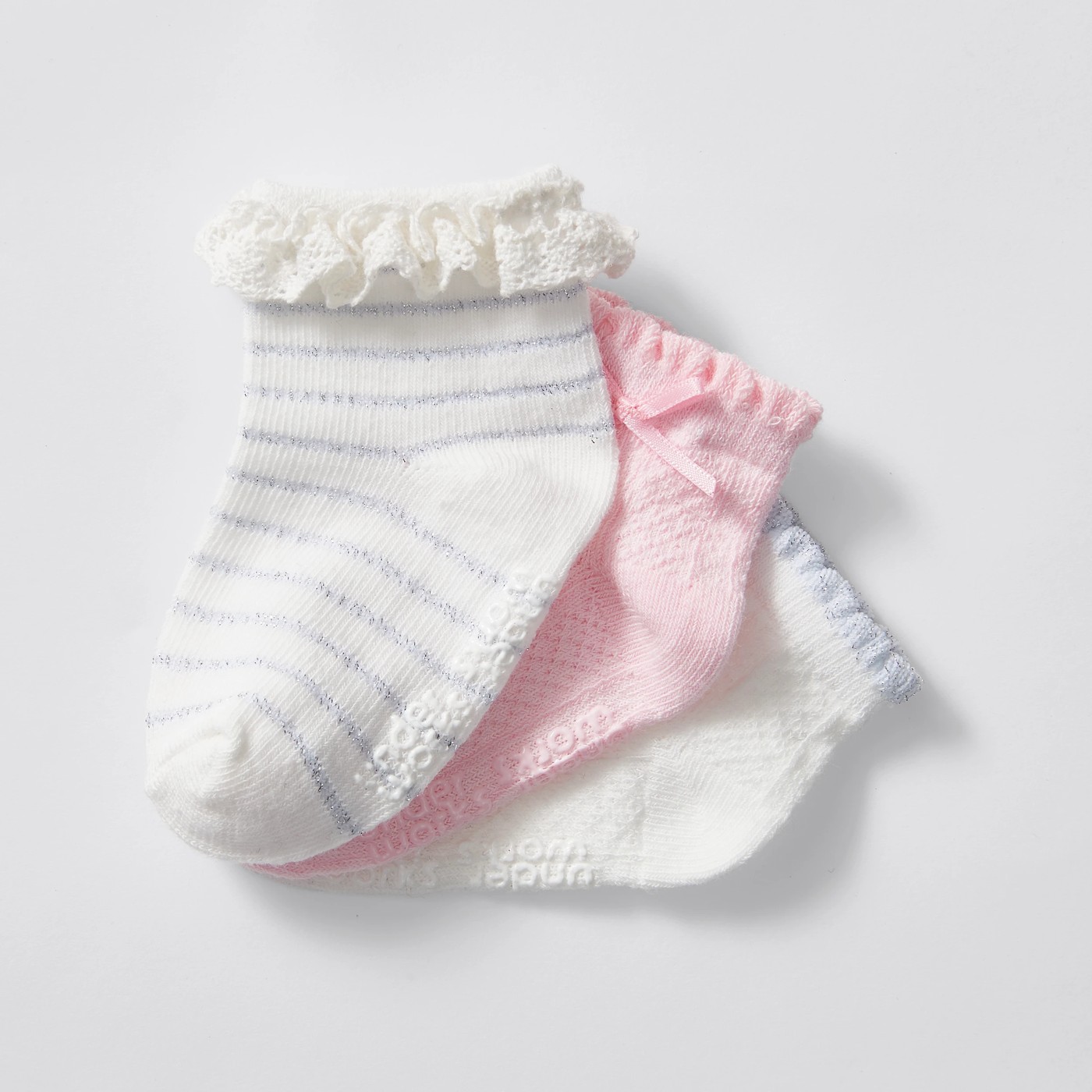 Baby Underworks 3 Pack Party Sock - Pink/White 2 of 2