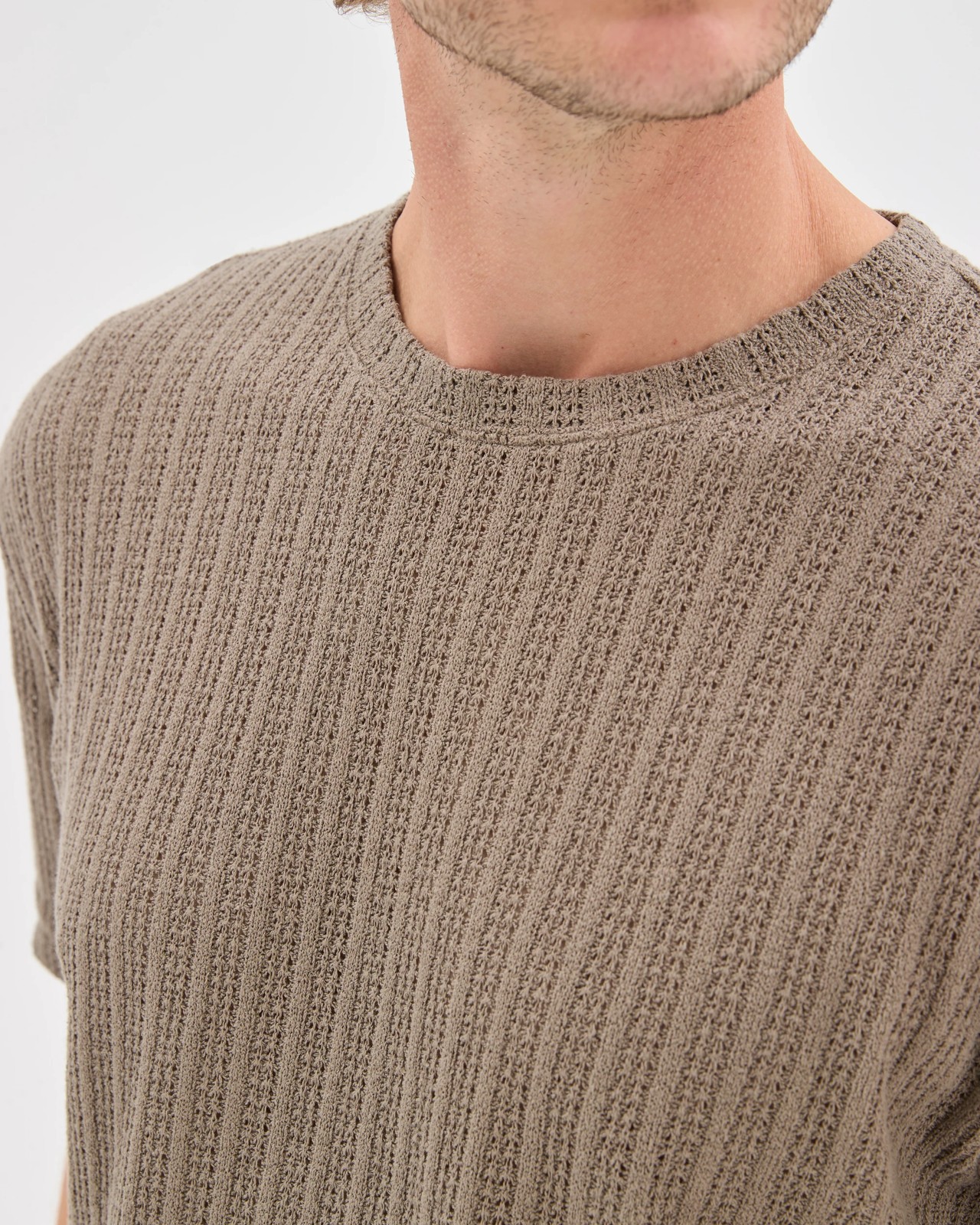 Australian Cotton Blend Pointelle T-Shirt - Mushroom 5 of 6