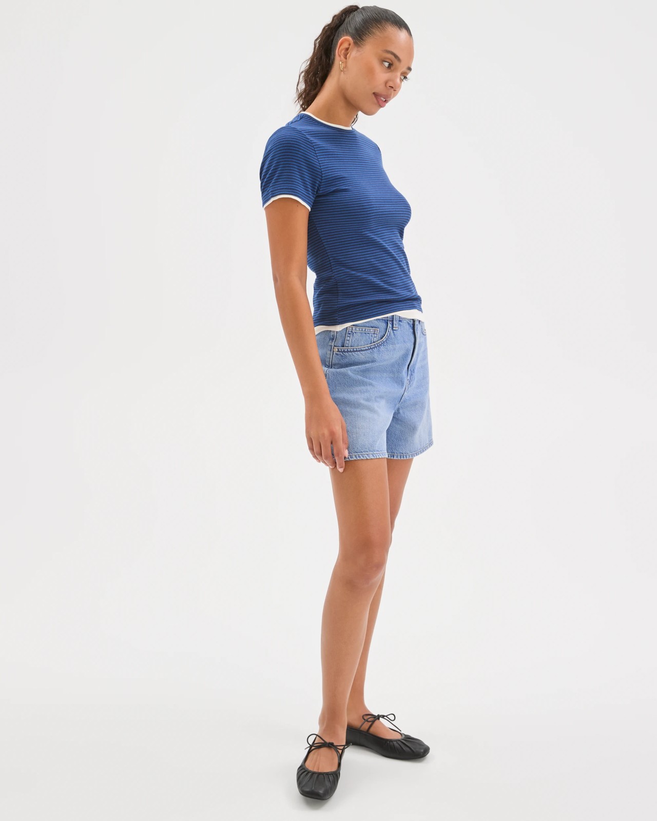 High Rise A-Line Denim Shorts 5 of 6