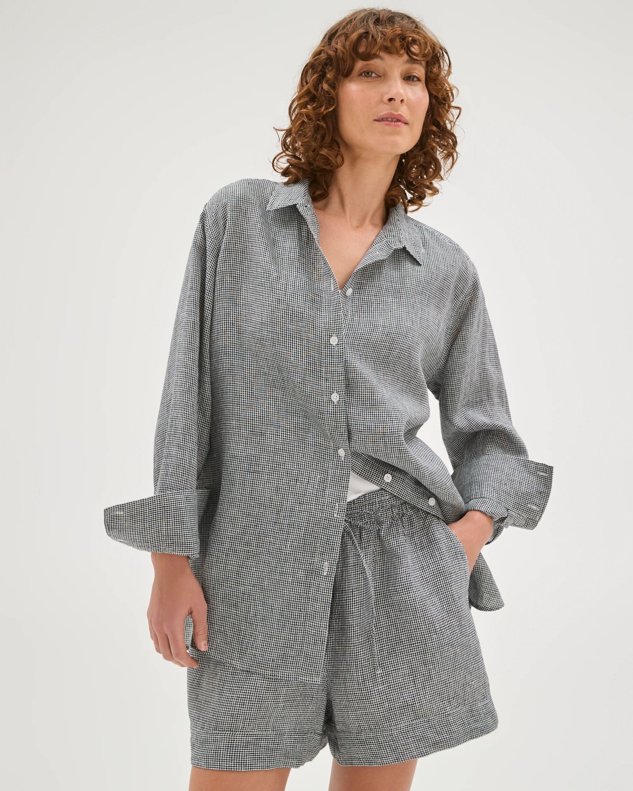 European Linen Pull On Shorts - Micro Gingham 4 of 6