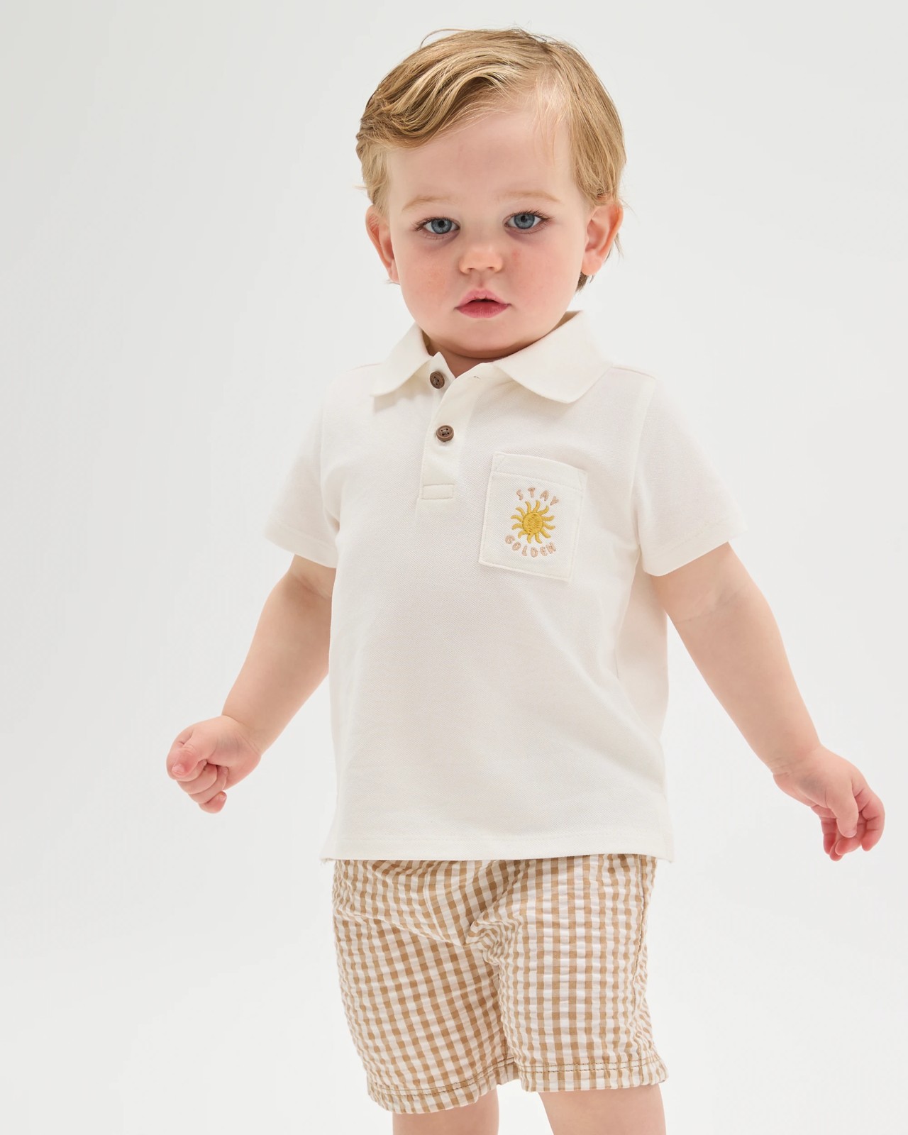 Baby Polo Top and Shorts 2 Piece Set - Neutral Stay Golden 2 of 6