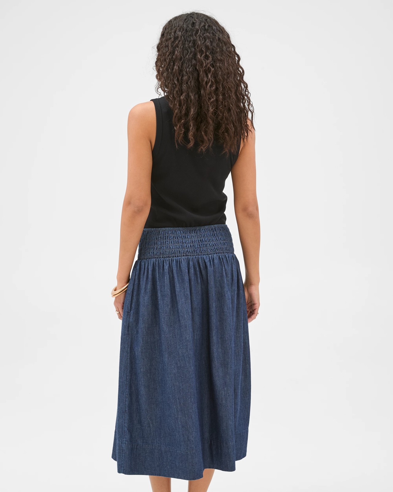 Cotton Shirred Midi Chambray Skirt 6 of 6