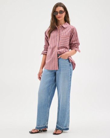 Petites Australian Cotton Spliced Stripe Shirt